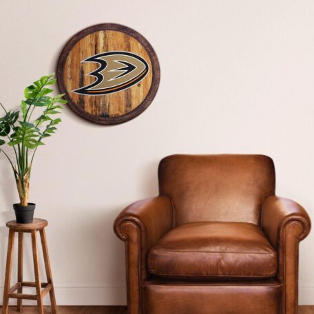 Anaheim Ducks: Officially Licensed NHL "Faux" Barrel Top Sign 20.25x20.25 by Fathead | Wood