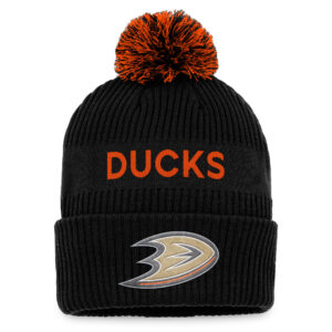 Men's Fanatics Branded Black/Orange Anaheim Ducks 2022 NHL Draft Authentic Pro Cuffed Knit Hat with Pom
