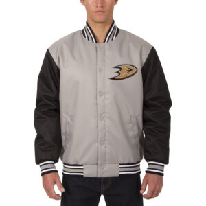 Men's JH Design Gray Anaheim Ducks Front Hit Poly Twill Jacket