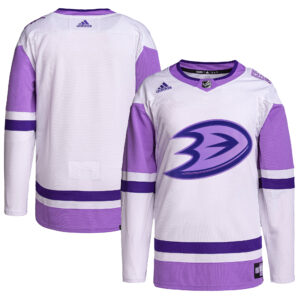 Men's adidas White/Purple Anaheim Ducks Hockey Fights Cancer Primegreen Authentic Blank Practice Jersey