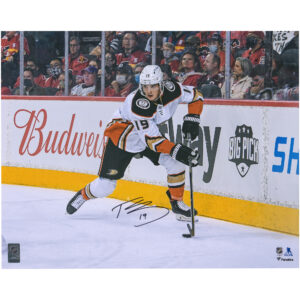 Troy Terry Anaheim Ducks Autographed 16" x 20" White Jersey with Puck Photograph