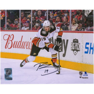 Troy Terry Anaheim Ducks Autographed 8" x 10" White Jersey with Puck Photograph