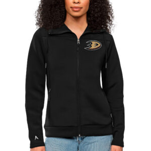 Women's Antigua Black Anaheim Ducks Team Logo Protect Full-Zip Hoodie