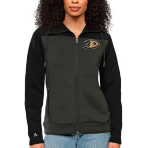 Women's Antigua Black/Charcoal Anaheim Ducks Protect Full-Zip Hoodie