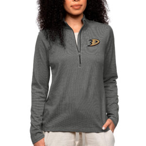 Women's Antigua Heather Charcoal Anaheim Ducks Primary Logo Epic Quarter-Zip Pullover Top