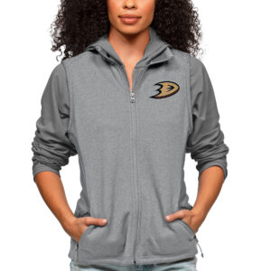 Women's Antigua Heather Gray Anaheim Ducks Primary Logo Course Full-Zip Vest
