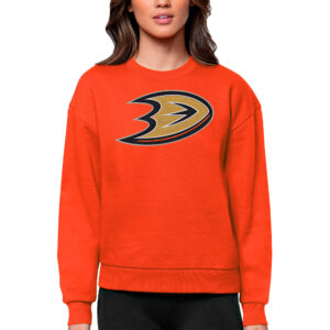 Women's Antigua Orange Anaheim Ducks Primary Logo Team Logo Victory Crewneck Pullover Sweatshirt