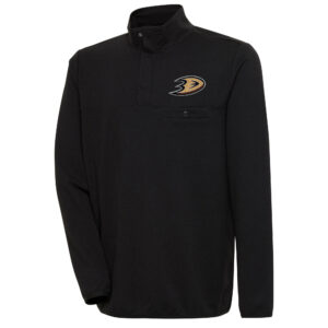 Men's Antigua Black Anaheim Ducks Streamer Quarter-Snap Pullover Jacket