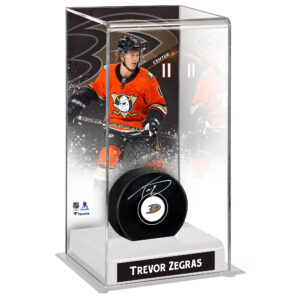 Trevor Zegras Anaheim Ducks Autographed Puck with Deluxe Tall Hockey Puck Case