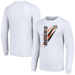 Men's Starter White Anaheim Ducks Color Scratch Long-Sleeve T-Shirt